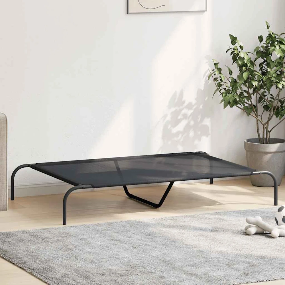 paaukštinta lova šuniui juoda 130x80x20 cm tekstilės ir plieno