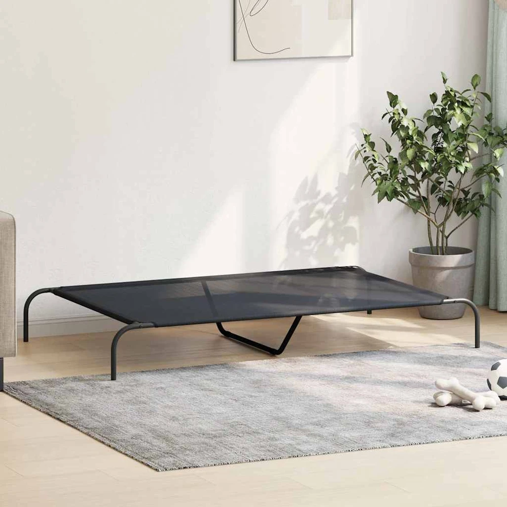 paaukštinta lova šuniui juoda 150x90x20 cm tekstilės ir plieno