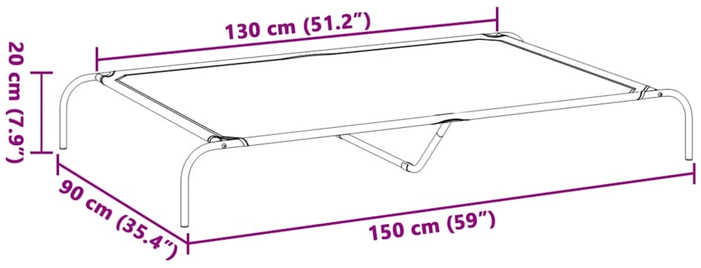 paaukštinta šunų lova, pilka 150x90x20 cm tekstilės ir plieno