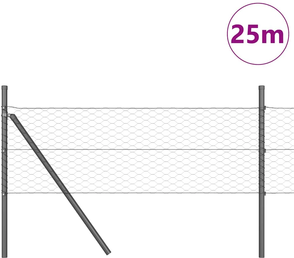 Heksagonalinė tvoros tvirtinimo sistema 25 x 0,4 m Pilka
