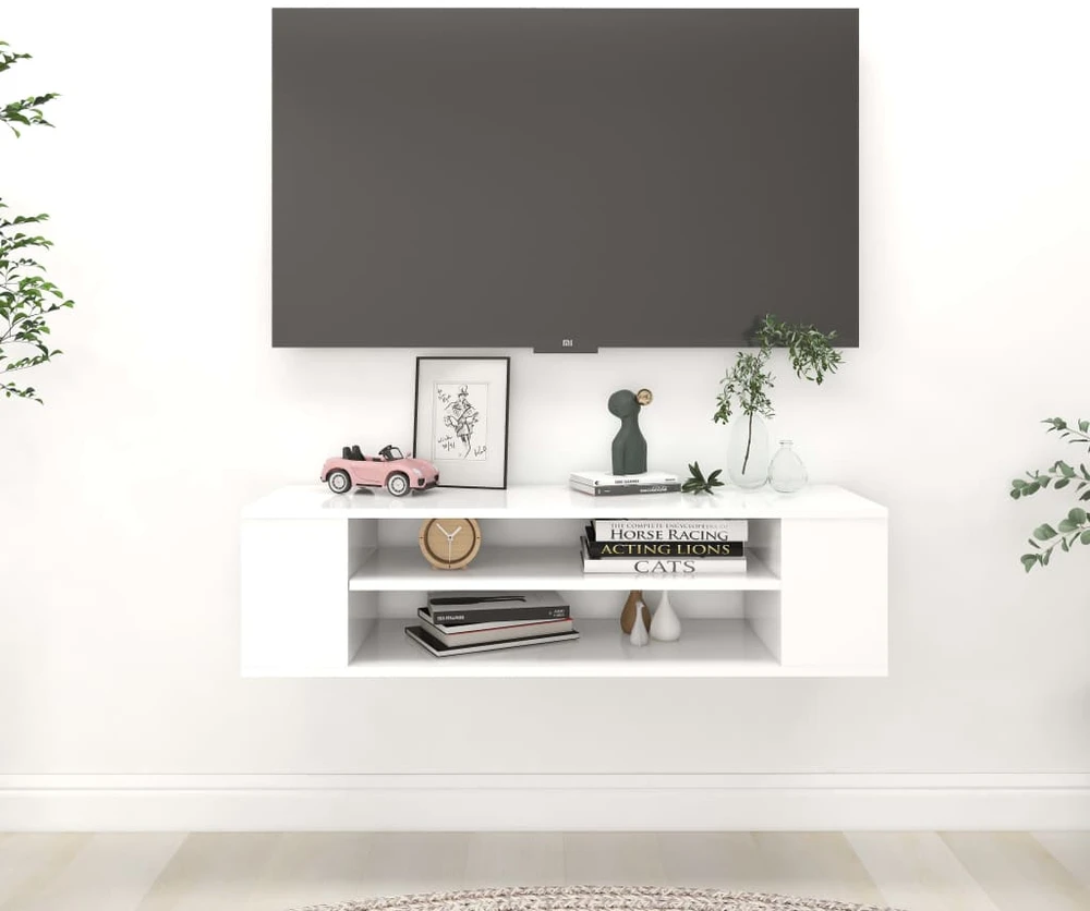 TV staliukas Pakabinama TV spintelė, balta, 100x30x26,5cm, mediena
