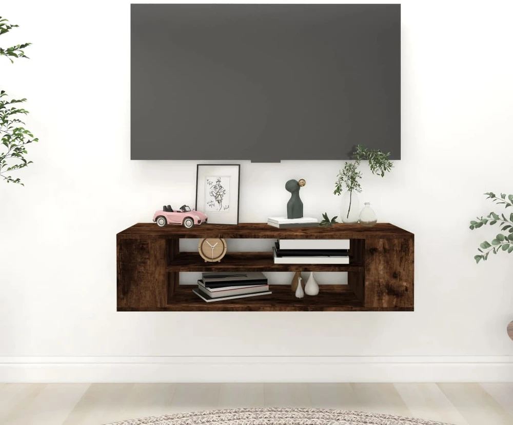 TV staliukas Pakabinama TV spintelė, dūminio ąžuolo, 100x30x26,5cm, mediena