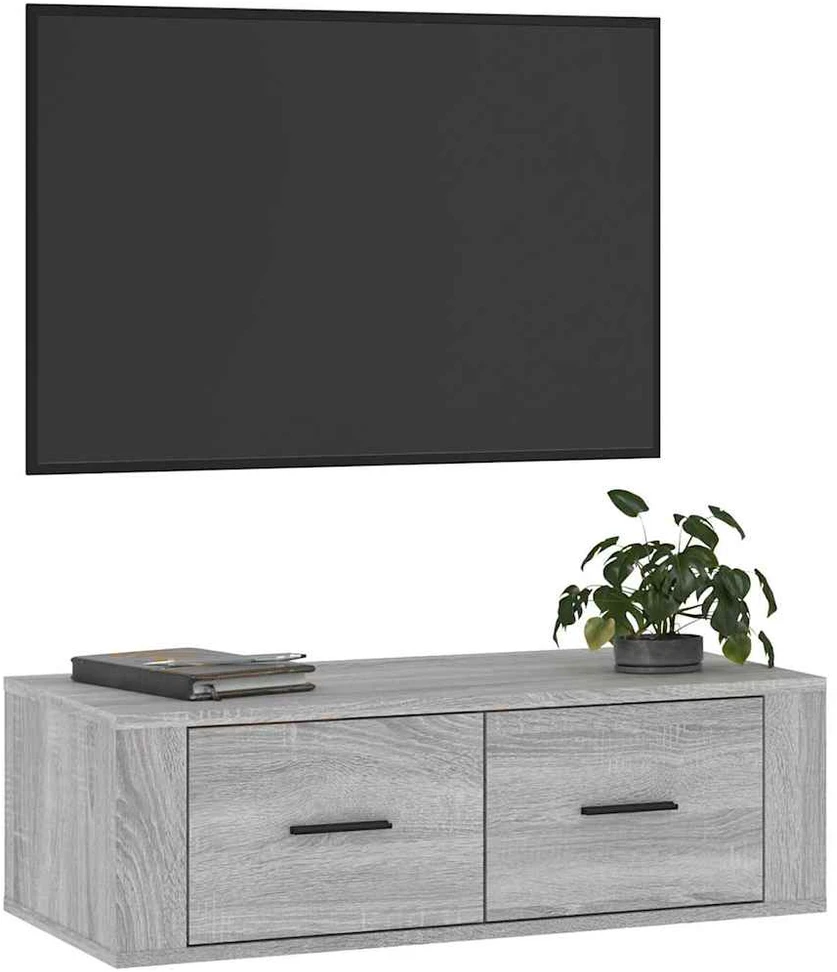 TV staliukas Pakabinama TV spintelė, pilka ąžuolo, 80x36x25cm, mediena