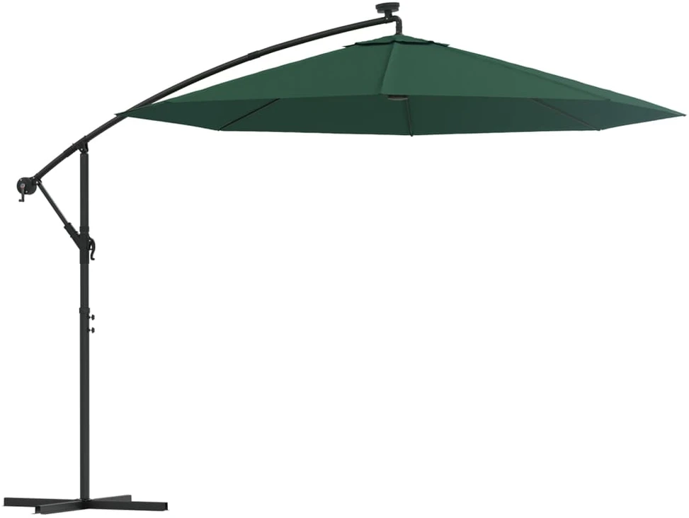 Pakabinamas skėtis su LED, žalias, 300cm, metalinis kotas
