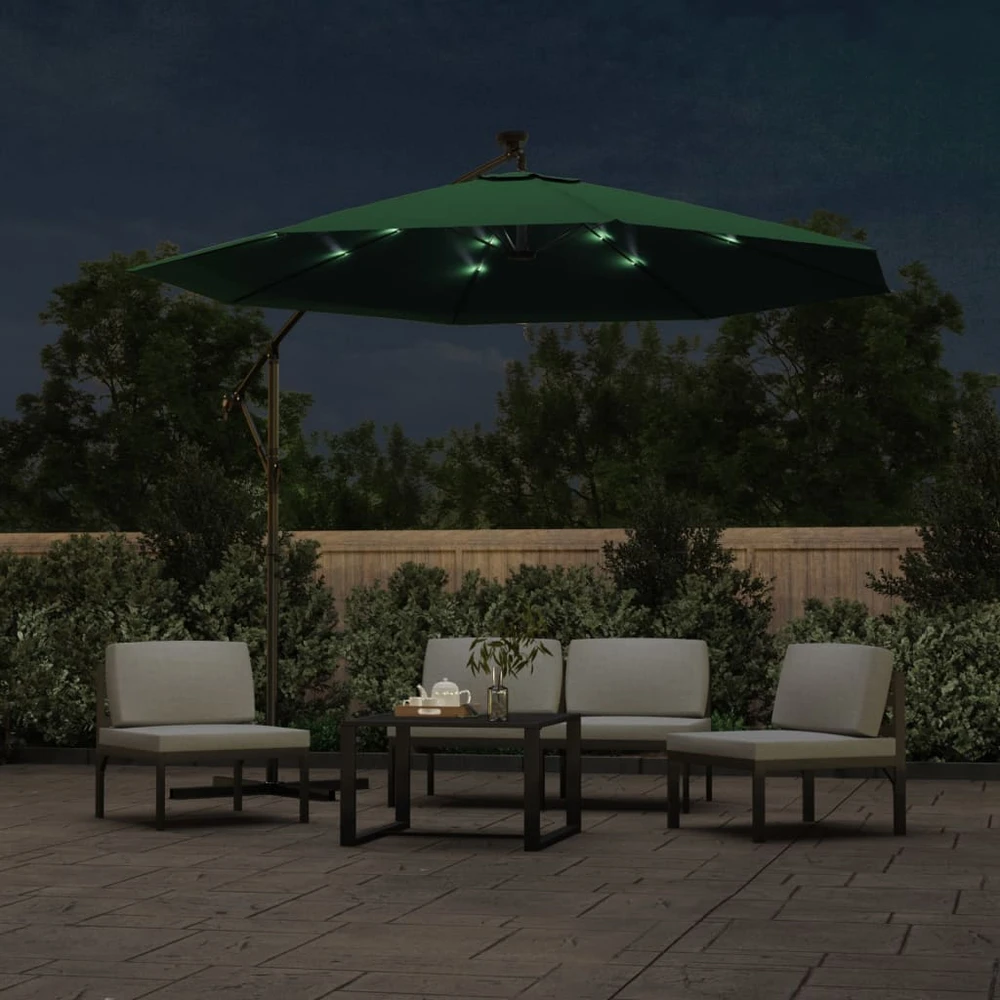 Pakabinamas skėtis su LED, žalias, 300cm, metalinis kotas