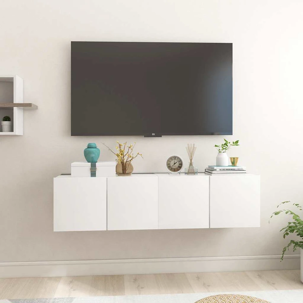 TV staliukas Pakabinamos televizoriaus spintelės, 2vnt., baltos, 60x30x30cm