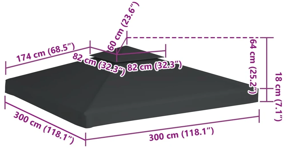 Pakait. pavėsinės uždangalas, 310g/m², tams. pilkos sp., 3x3m