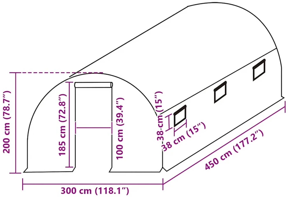 Pakaitinis šiltnamio apdangalas (13,5m²), skaidrus, 3x4,5x2m