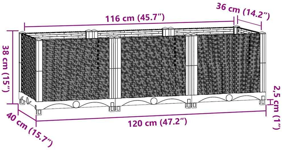 Aukštas lovelis, 120x40x38cm, polipropilenas