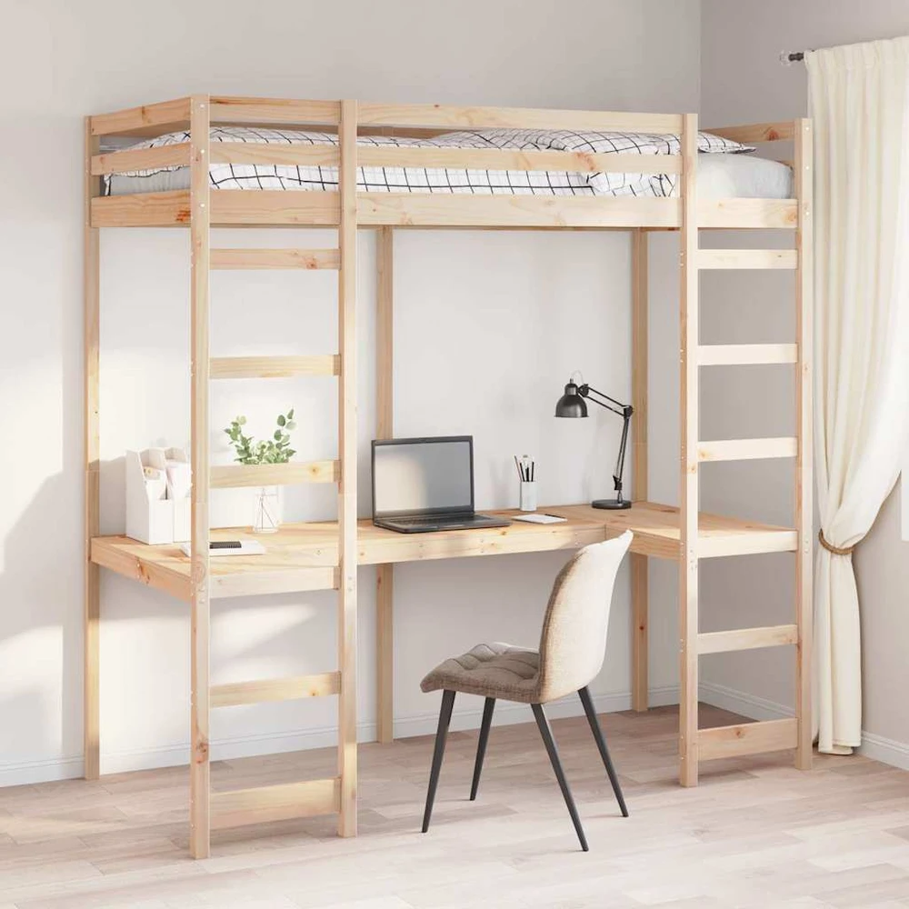 Lova Palėpės lovos rėmas Natūrali 90 x 190 cm Kietos pušies mediena