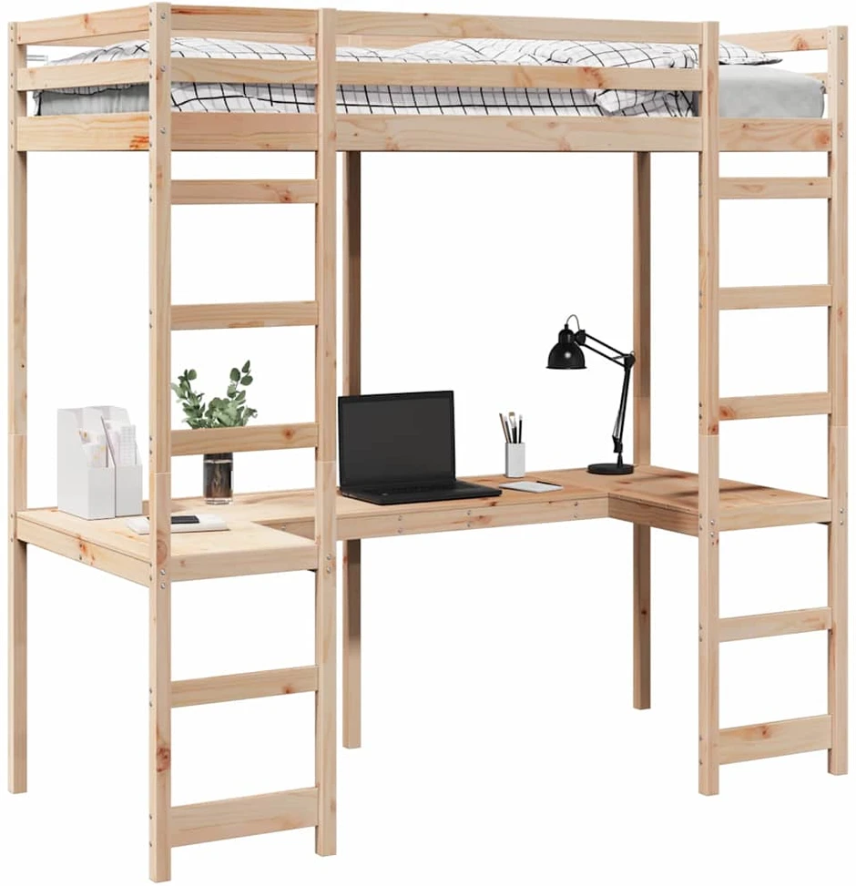 Lova Palėpės lovos rėmas Natūrali 90 x 190 cm Kietos pušies mediena