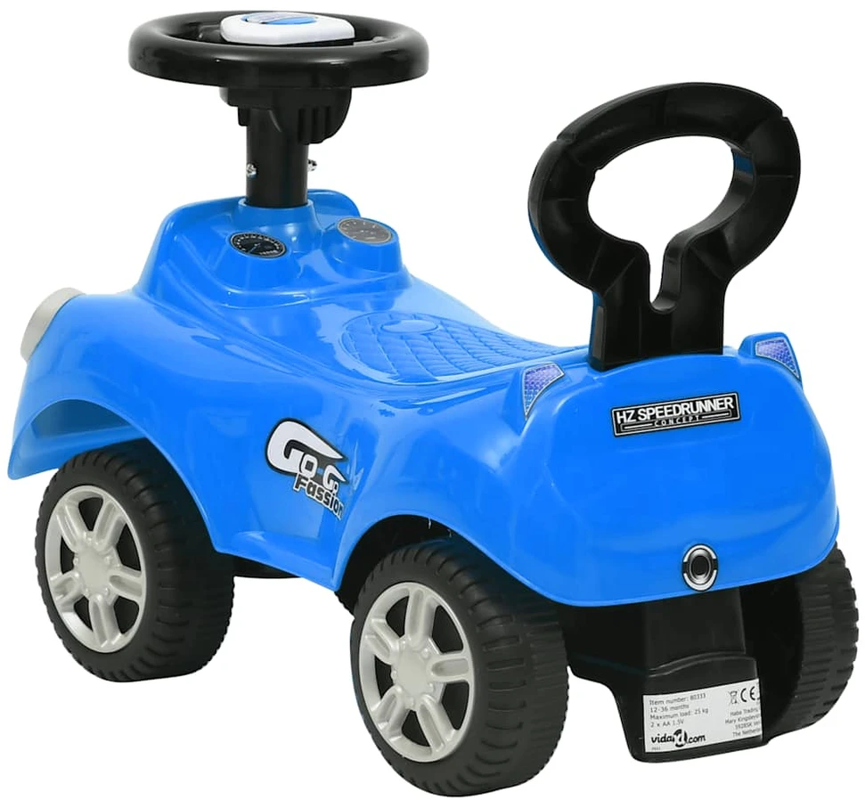 Paspiriamas vaikiškas automobilis, mėlynos spalvos