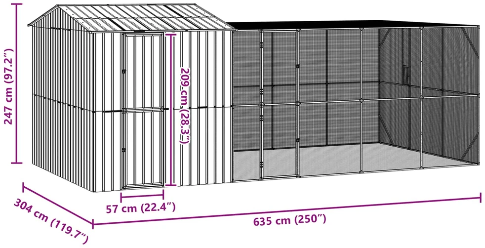 Paukščių narvas Antracitas 635 x 304 x 247 cm Cinkuota plienas