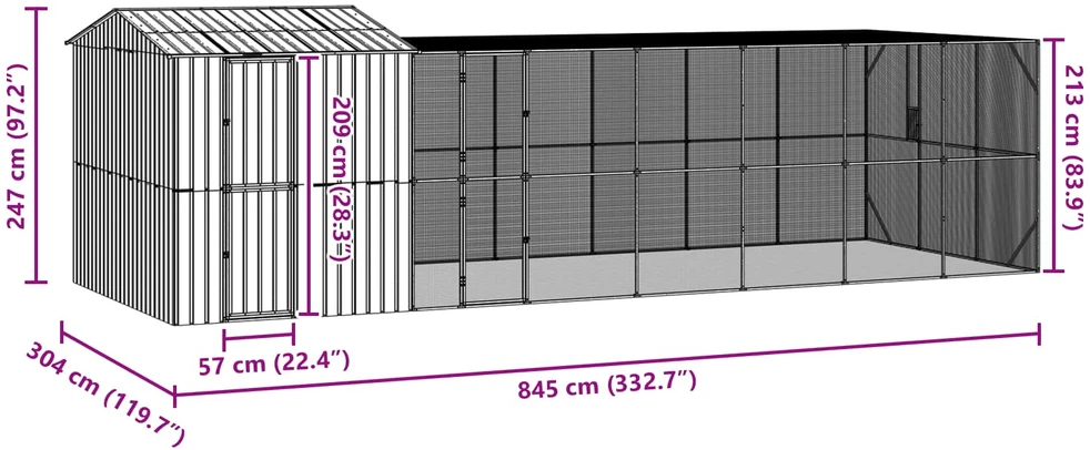Paukščių narvas Antracitas 845 x 304 x 247 cm Cinkuota plienas
