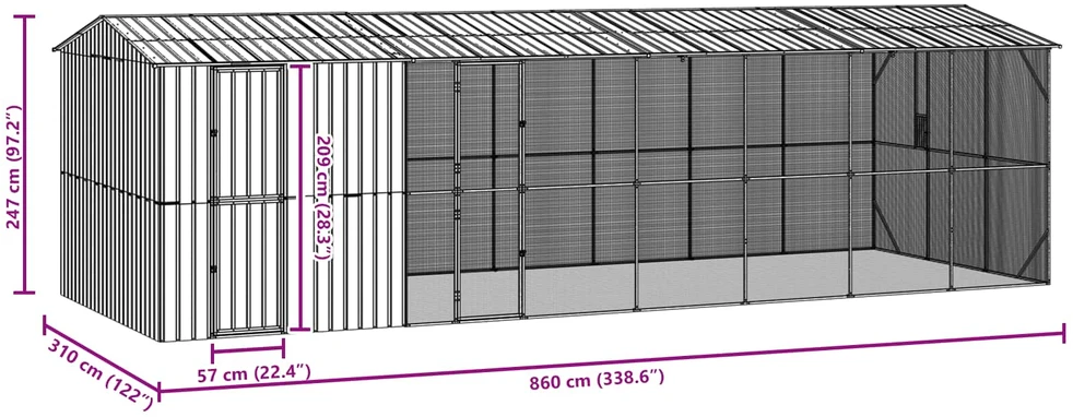 Paukščių narvas Antracitas 860 x 310 x 247 cm Cinkuota plienas