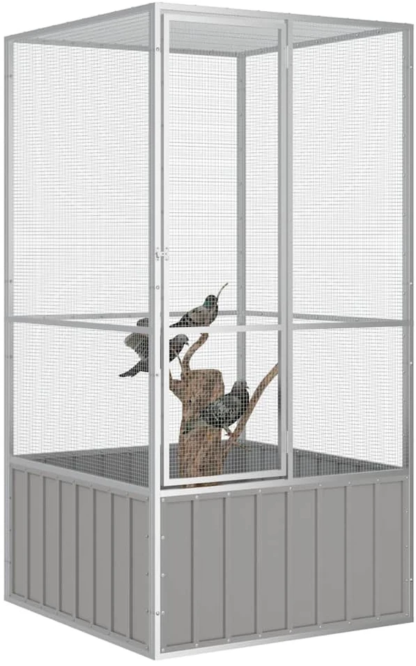 Paukščių narvas, pilkas, 111x107x211,5cm, galvanizuotas plienas