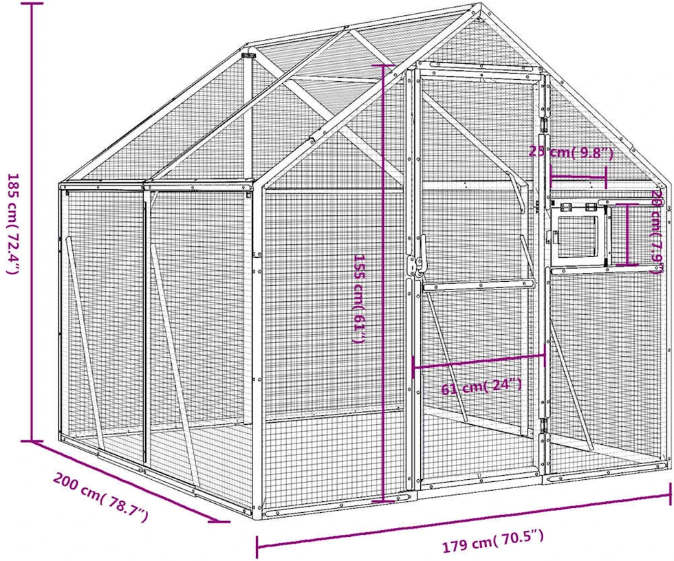 Paukštidė, antracito spalvos, 1,79x2x1,85m, aliuminis