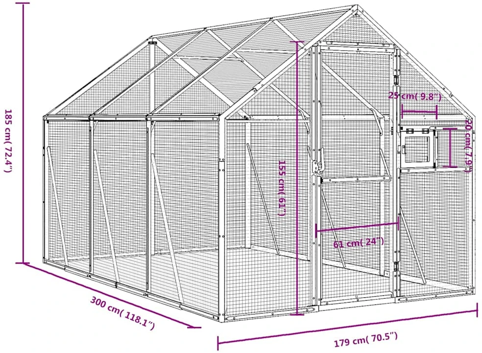 Paukštidė, antracito spalvos, 1,79x3x1,85m, aliuminis