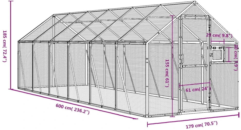 Paukštidė, antracito spalvos, 1,79x6x1,85m, aliuminis