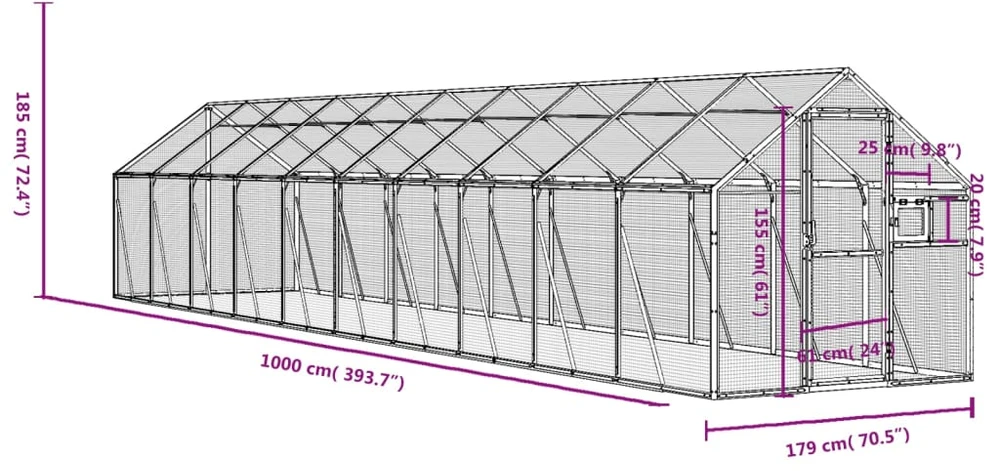 Paukštidė, sidabrinės spalvos, 1,79x10x1,85m, aliuminis