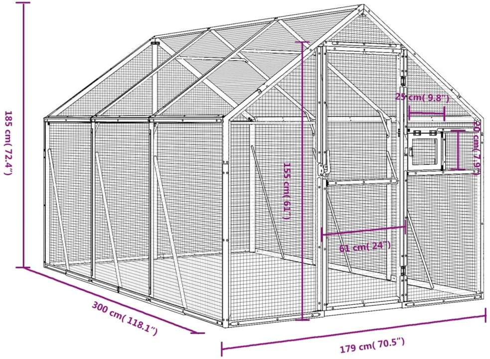 Paukštidė, sidabrinės spalvos, 1,79x3x1,85m, aliuminis