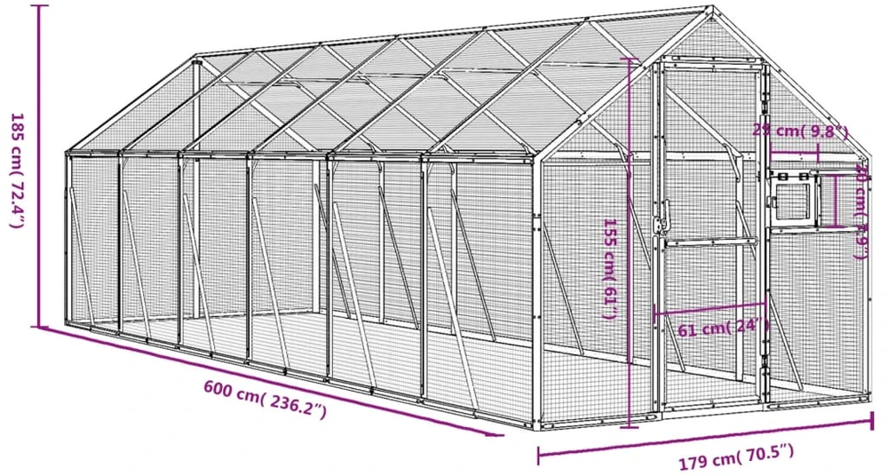 Paukštidė, sidabrinės spalvos, 1,79x6x1,85m, aliuminis