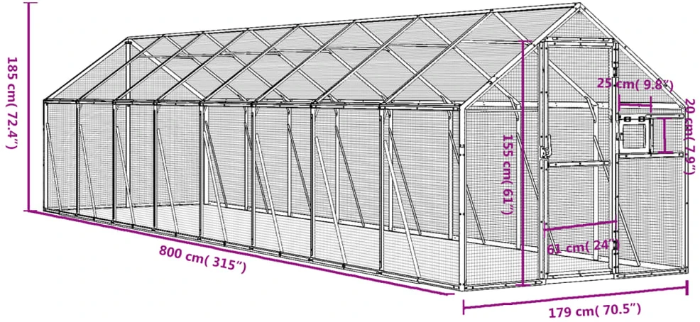 Paukštidė, sidabrinės spalvos, 1,79x8x1,85m, aliuminis