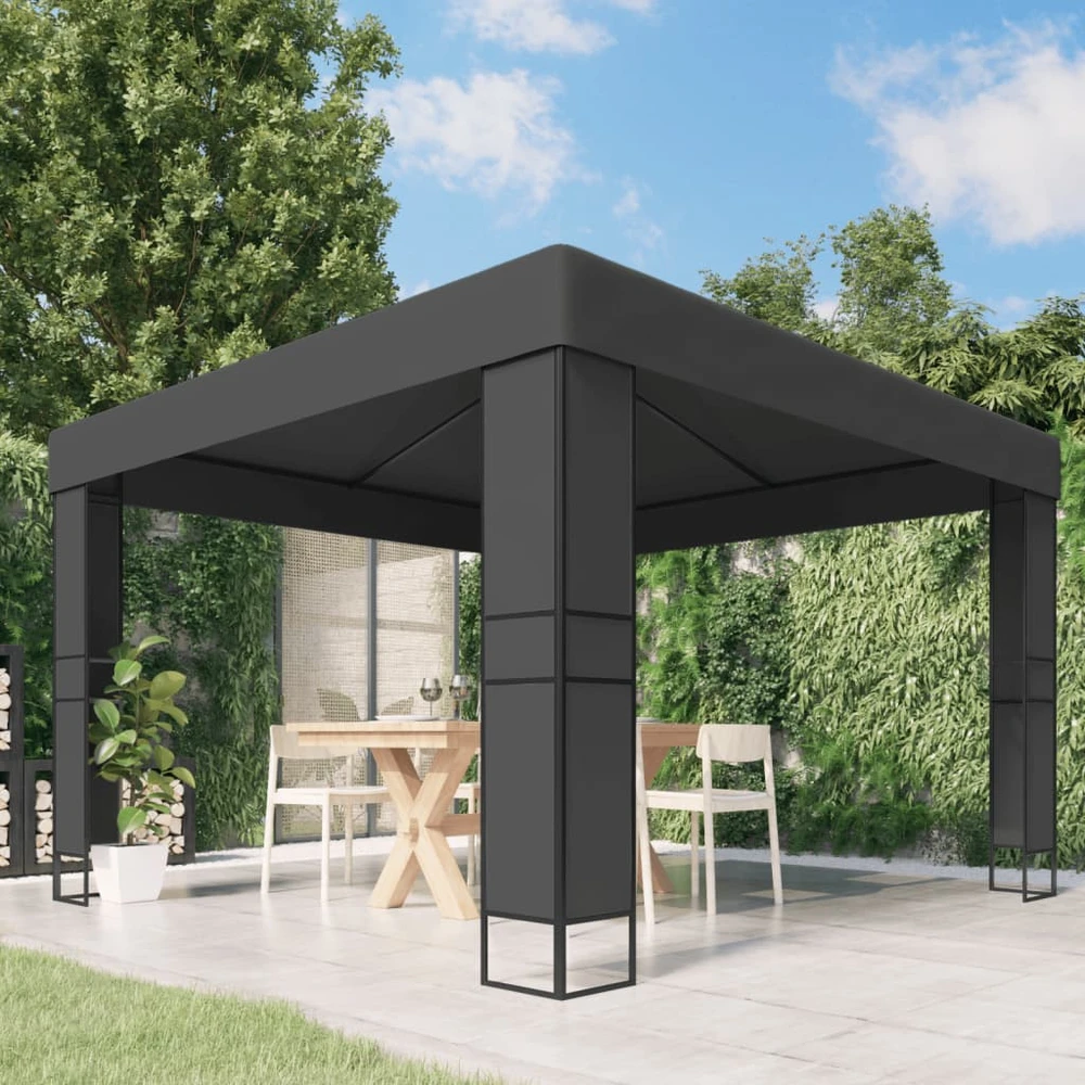 Pavėsinė su dvigubu stogu, 3x3m, antracito spalvos