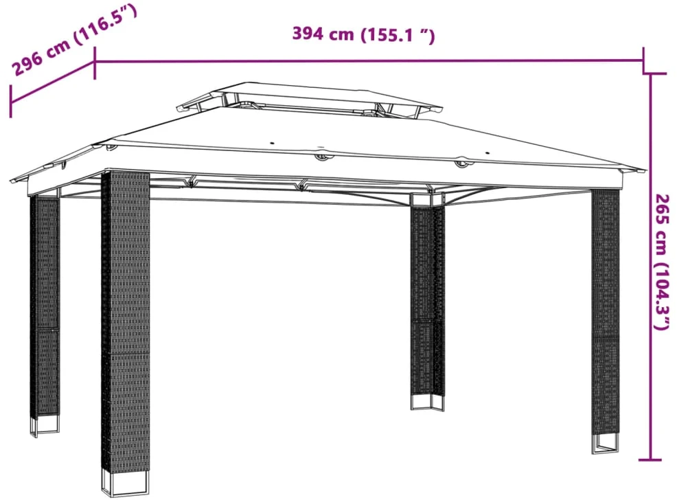 Pavėsinė su dvigubu stogu, antracito, 3,94x2,96m, plienas