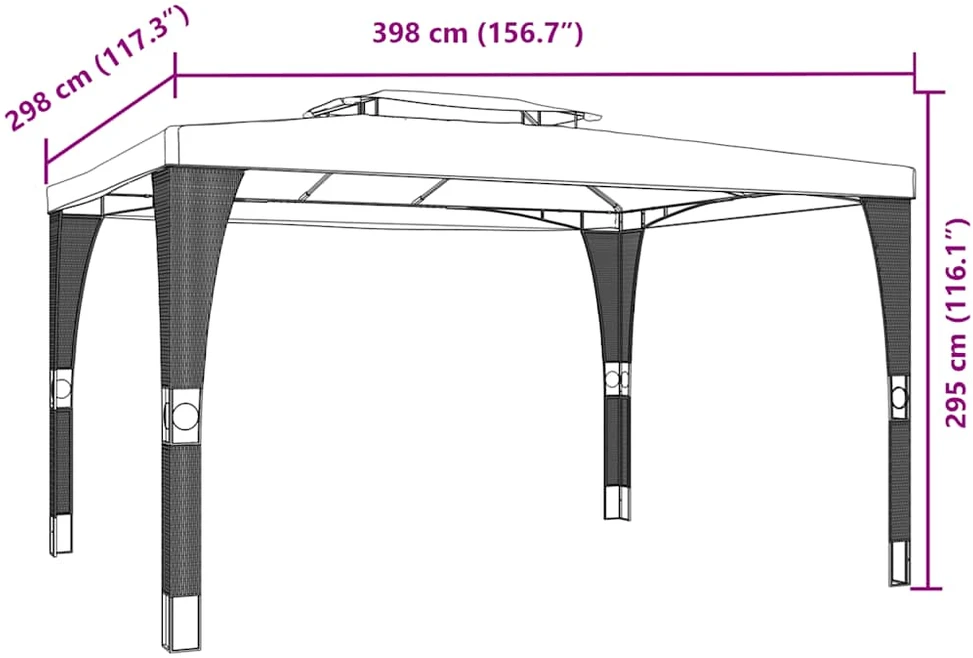 Pavėsinė su dvigubu stogu, antracito, 3,98x2,98m, plienas
