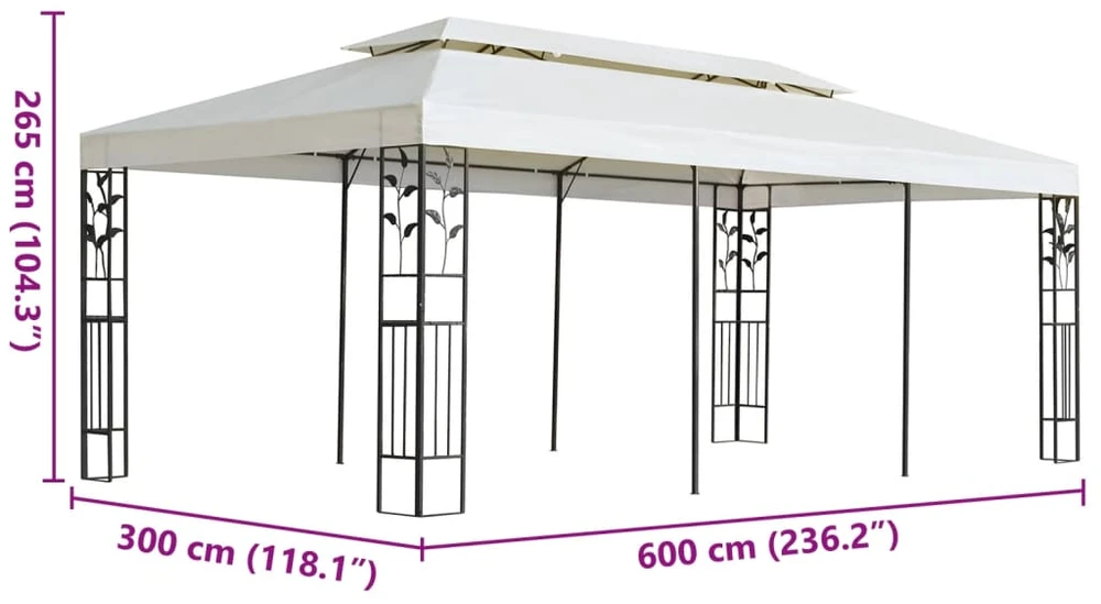 Pavėsinė su dvigubu stogu, baltos spalvos, 6x3m, plienas