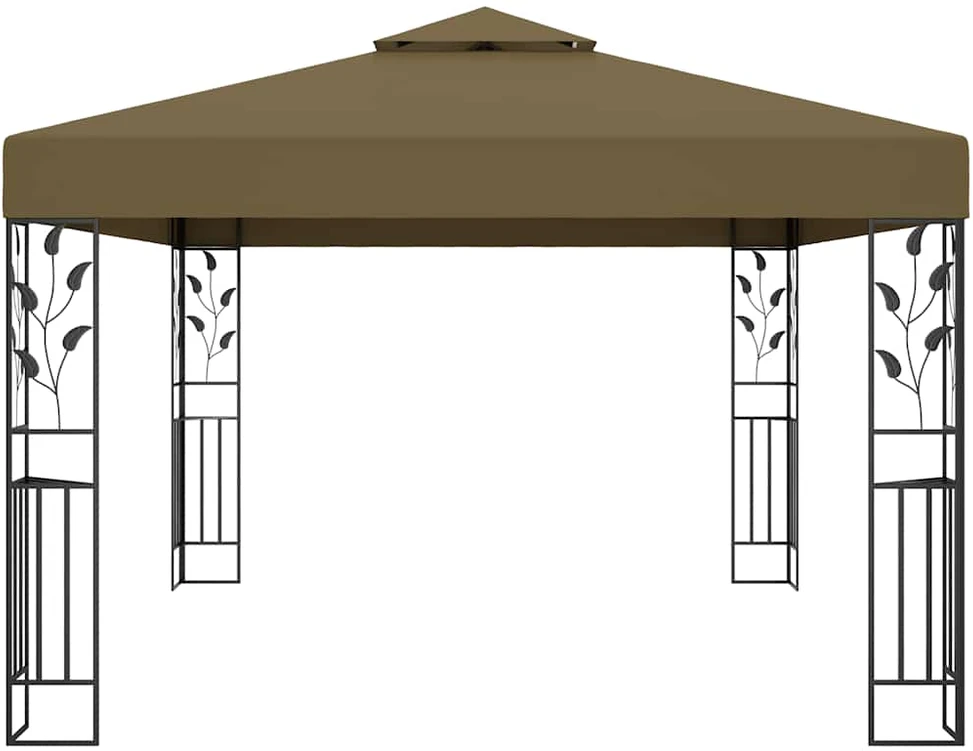 Pavėsinė su dvigubu stogu ir lemputėmis LED, taupe, 3x4m