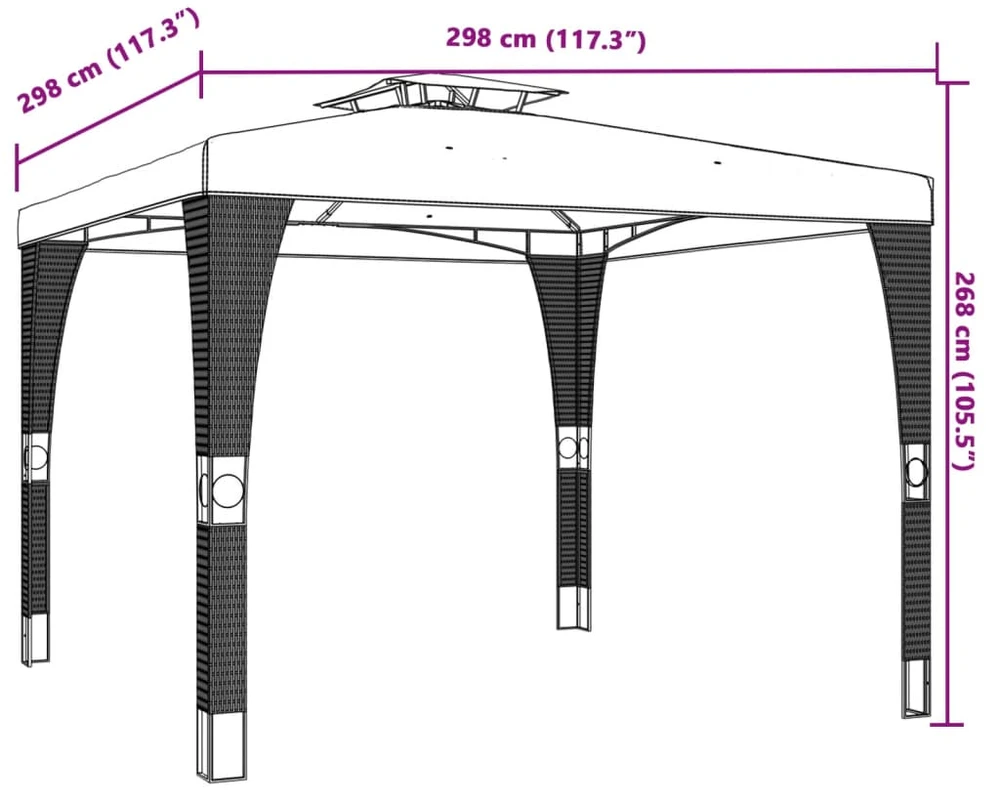 Pavėsinė su dvigubu stogu, kreminė, 2,98x2,98m, plienas