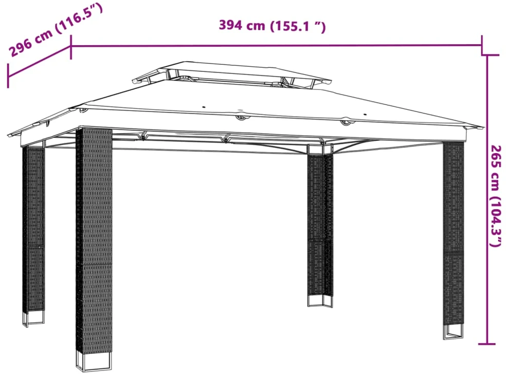 Pavėsinė su dvigubu stogu, kreminė, 3,94x2,96m, plienas