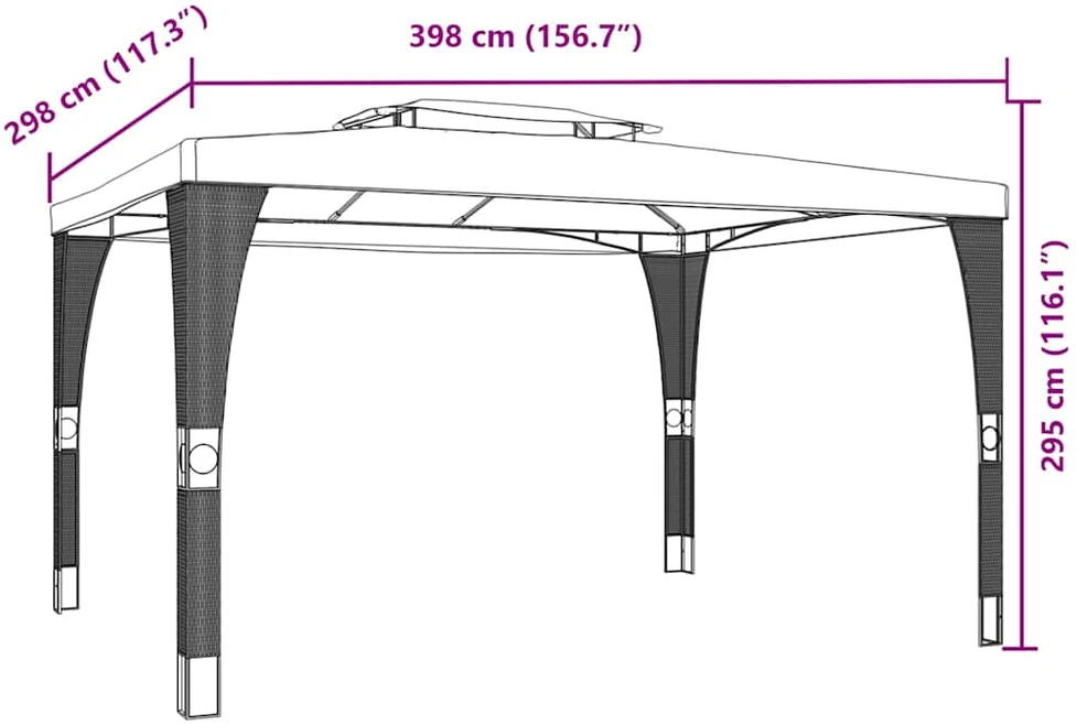Pavėsinė su dvigubu stogu, kreminė, 3,98x2,98m, plienas