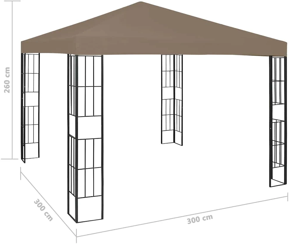 Pavėsinė su lempučių girliandomis LED, taupe, 3x3m