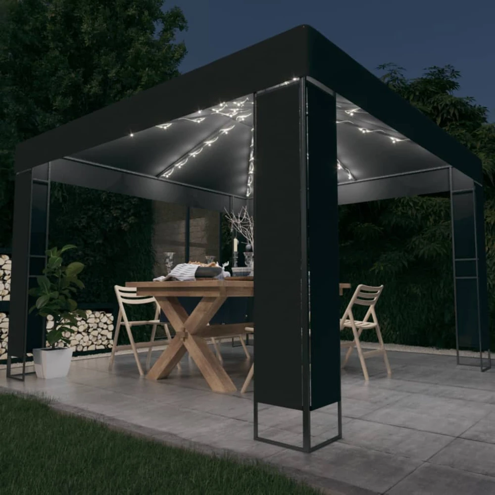Pavėsinė su lemputėmis ir dvigubu stogu LED, antracito, 3x3m