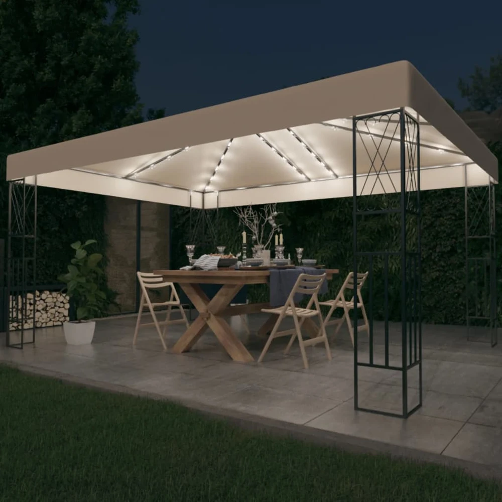 Pavėsinė su lemputėmis LED, kreminė, 3x4m