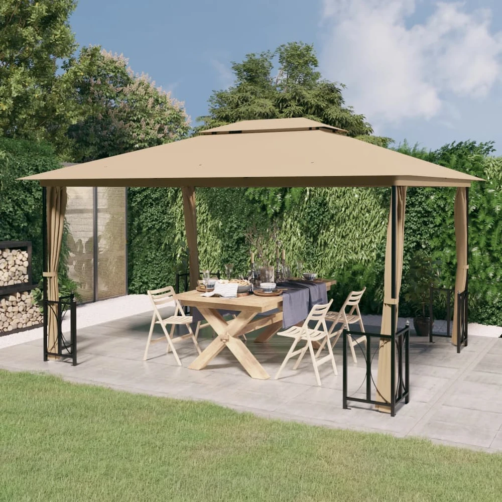 Pavėsinė su šoninėmis sienomis ir stogu, taupe spalvos, 3x4m