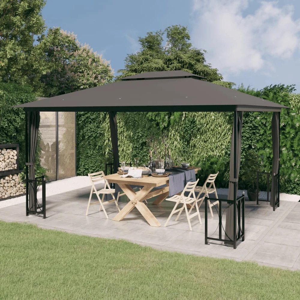 Pavėsinė su šoninėmis sienomis ir stogu, antracito, 3x4m