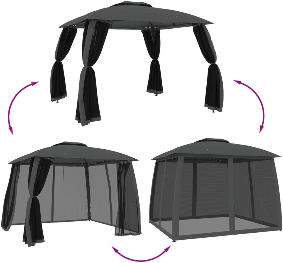 Pavėsinė su stogu ir sienomis, antracito, 2,93x2,93m, plienas