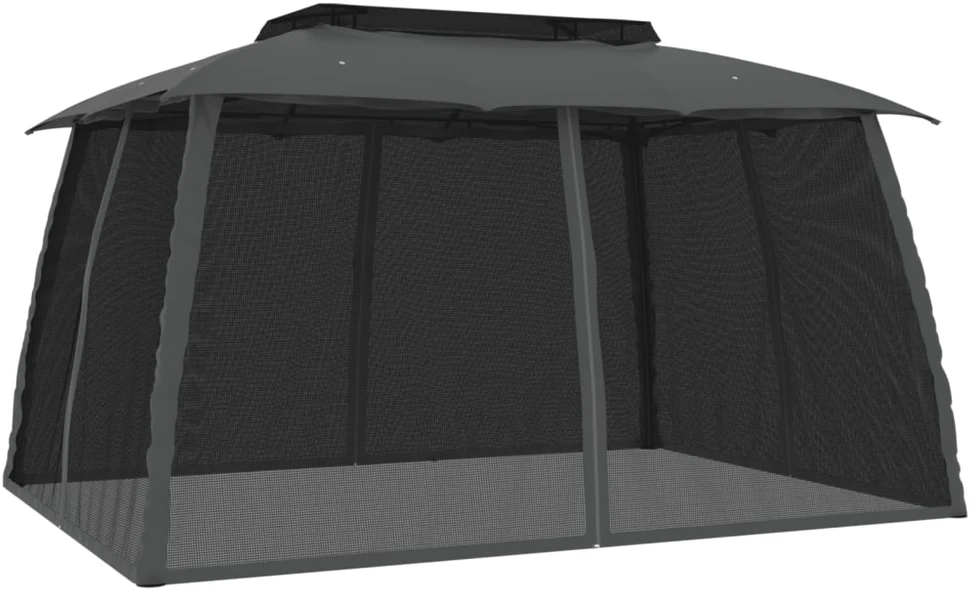 Pavėsinė su stogu ir sienomis, antracito, 3,93x2,93m, plienas
