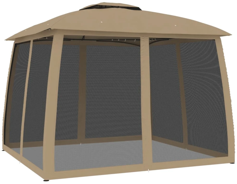 Pavėsinė su stogu ir sienomis, taupe, 2,93x2,93m, plienas