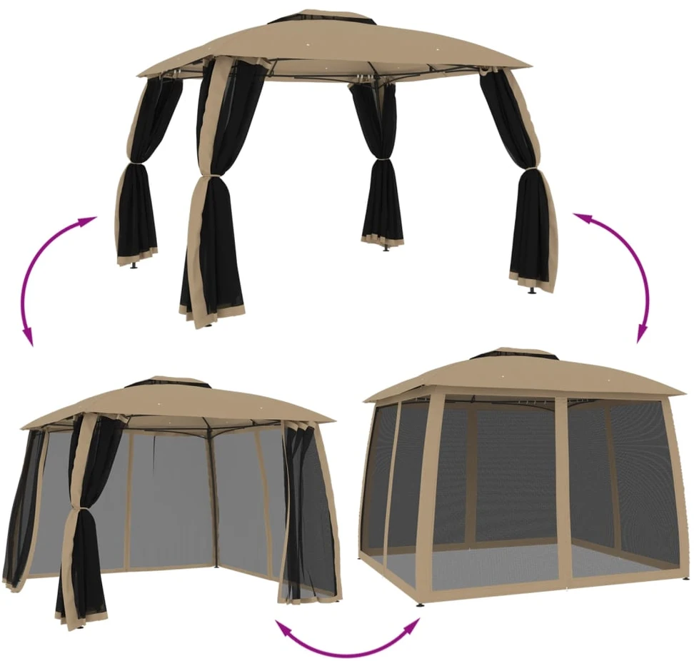 Pavėsinė su stogu ir sienomis, taupe, 2,93x2,93m, plienas