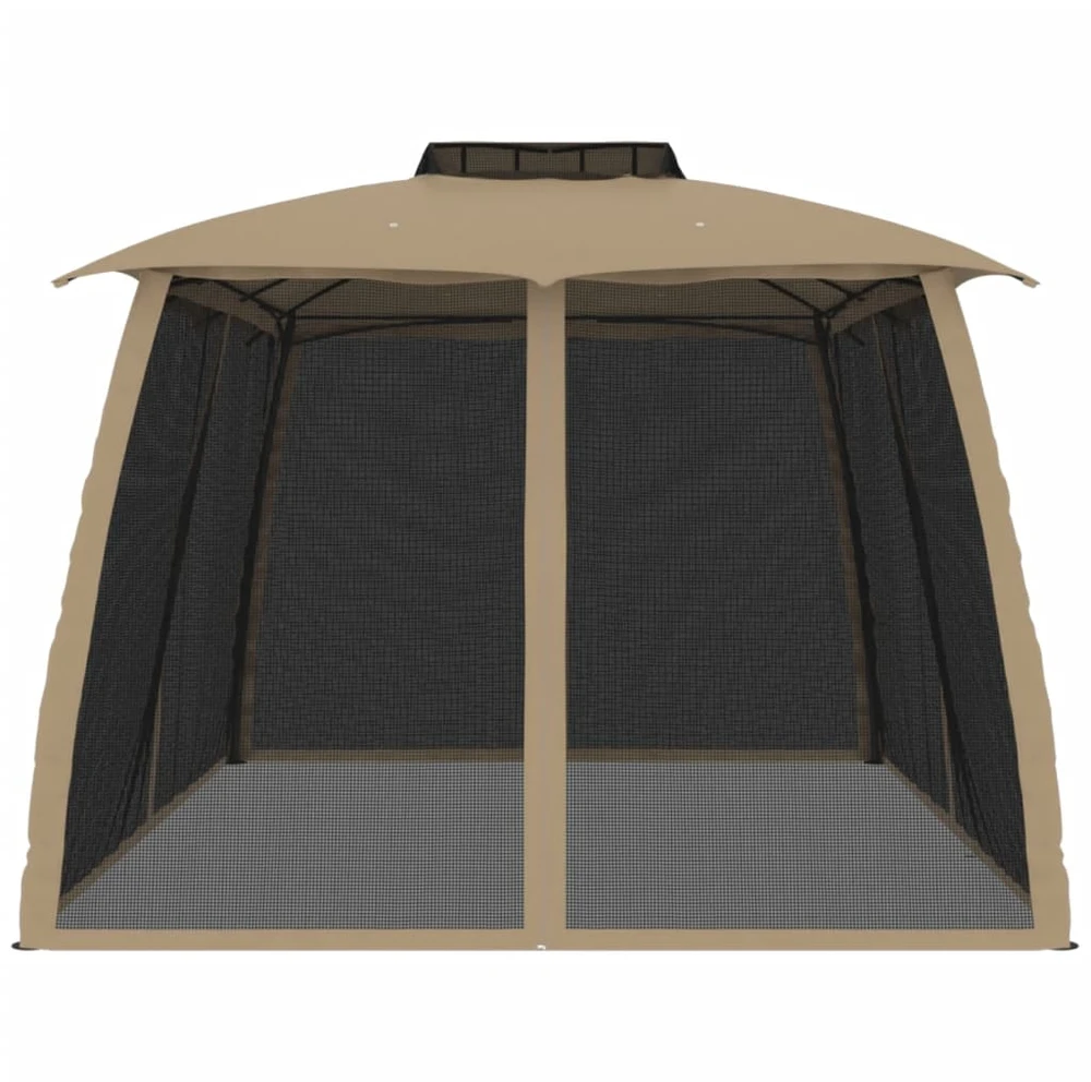 Pavėsinė su stogu ir sienomis, taupe, 3,93x2,93m, plienas