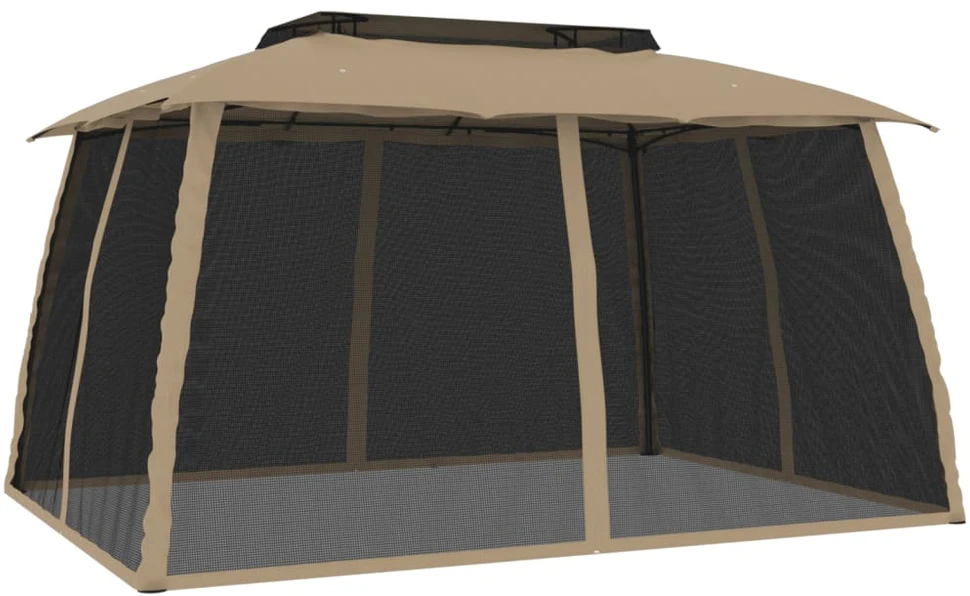 Pavėsinė su stogu ir sienomis, taupe, 3,93x2,93m, plienas
