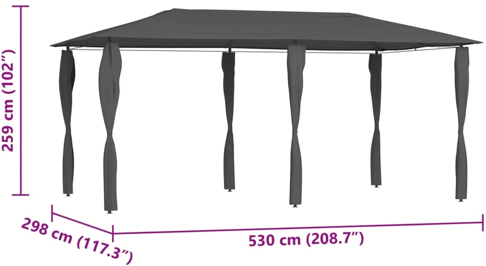 Pavėsinė su stulpų uždangalais antracito 2,98x5,3x2,59m 160g/m²