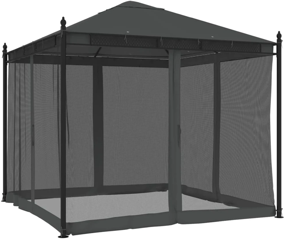 Pavėsinė su tinkleliais, antracito, 2,93x2,93m, plienas