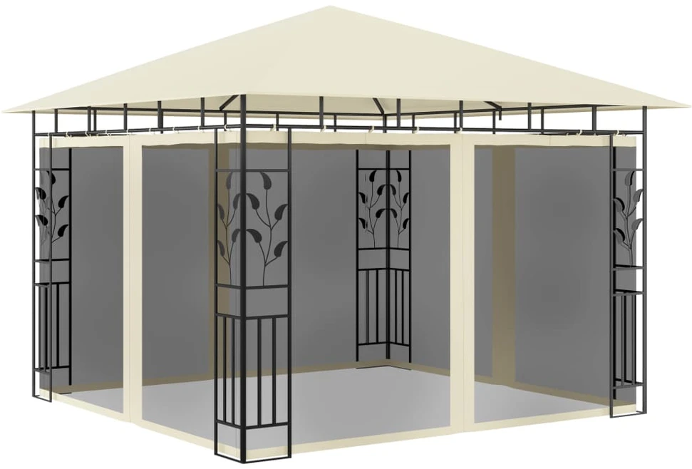 Pavėsinė su tinkleliu nuo uodų, kreminė, 3x3x2,73m, 180g/m²