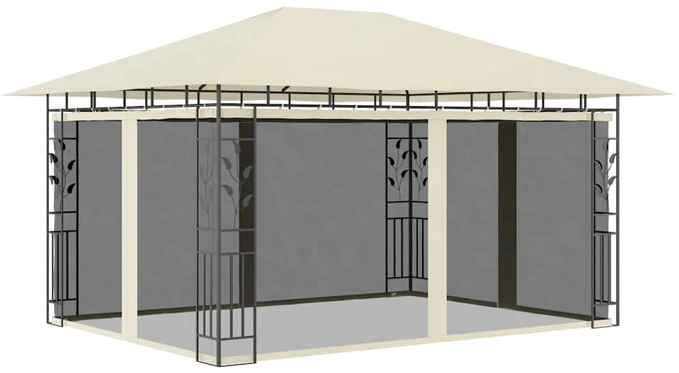Pavėsinė su tinkleliu nuo uodų, kreminė, 4x3x2,73m, 180g/m²